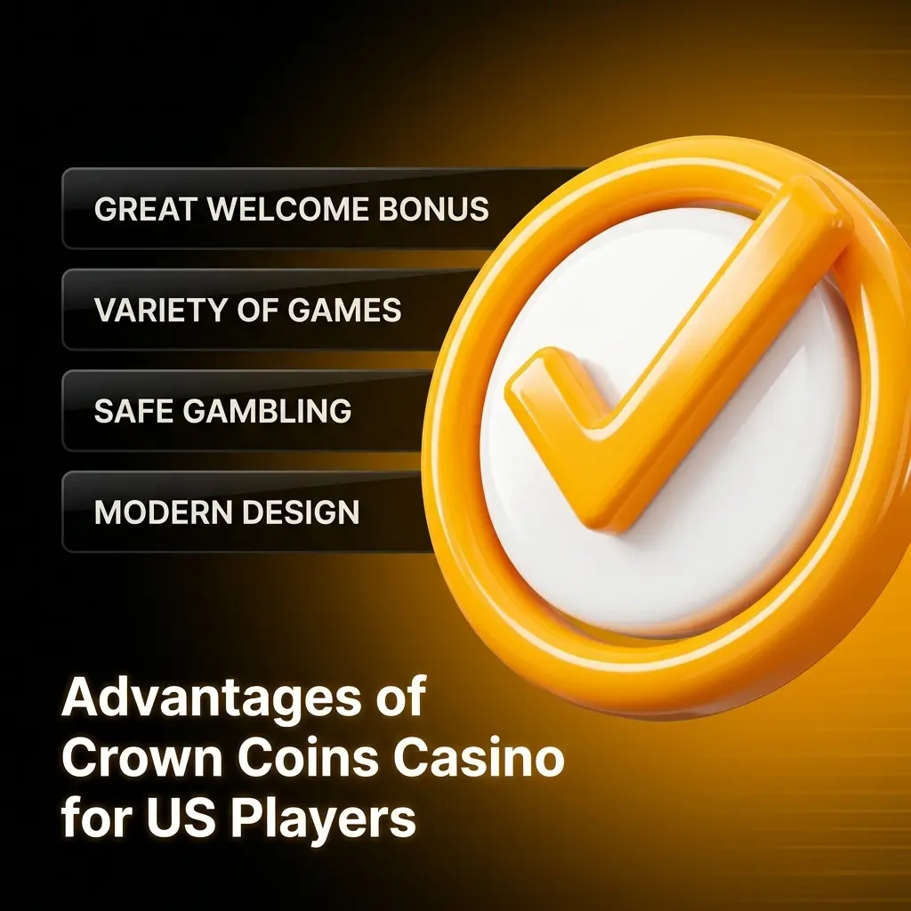 Crown Coins Casino US players benefits showing dual currency system, 500+ games, and no-deposit welcome bonus features