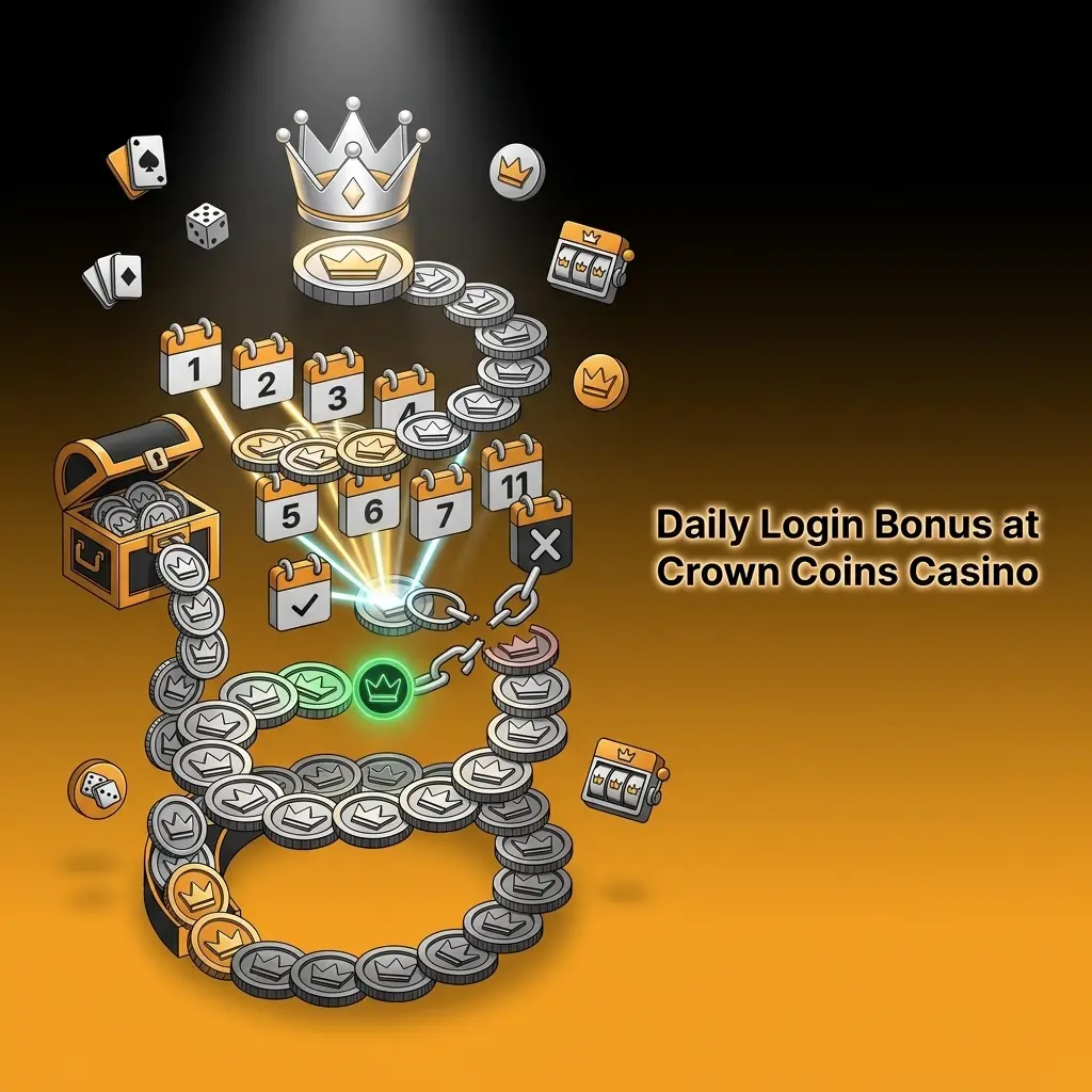Crown Coins Casino daily login bonus rewards active players with increasing Crown Coins streaks for consecutive logins