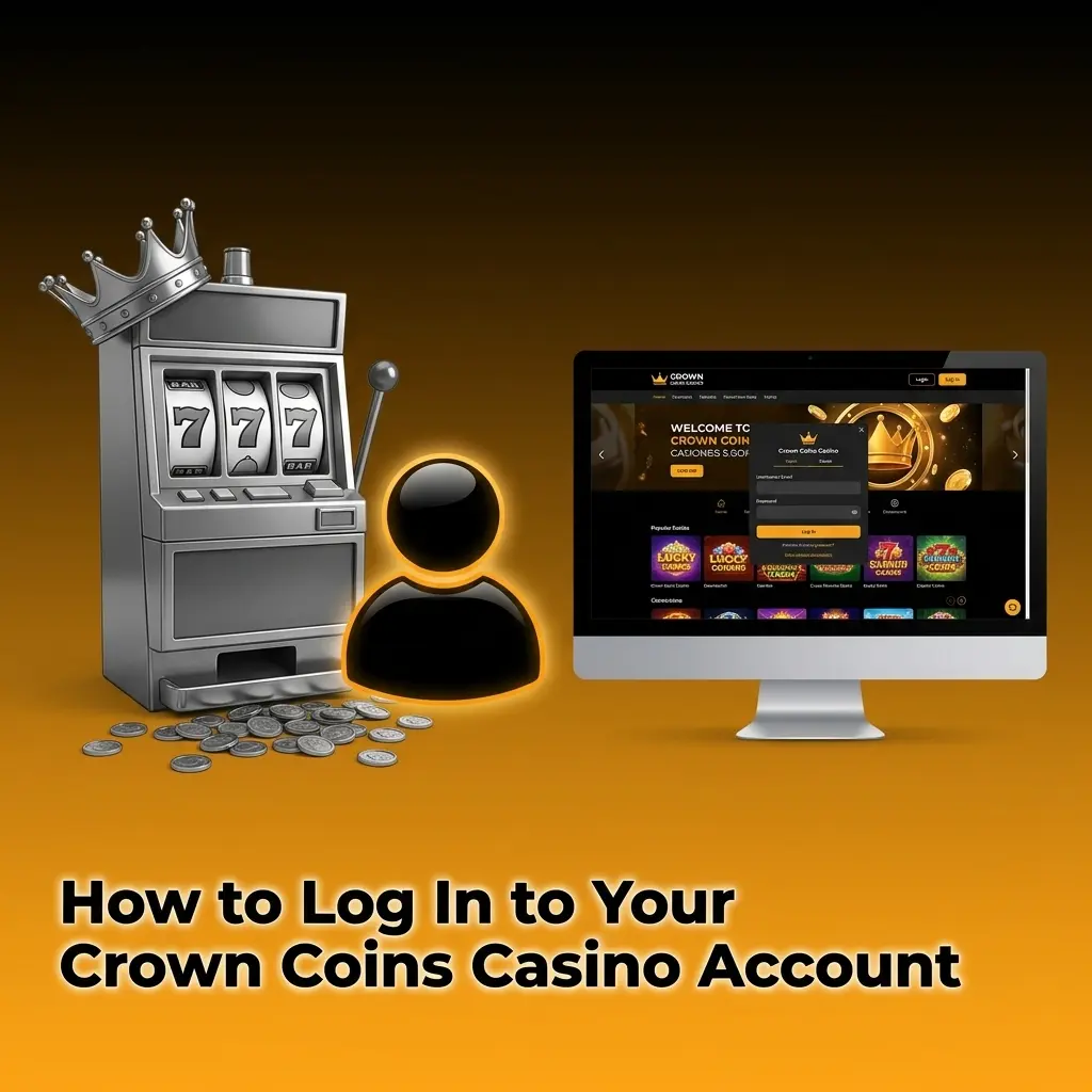 Crown Coins Casino login page showing sign-in form with email, password fields, and account access steps for returning players