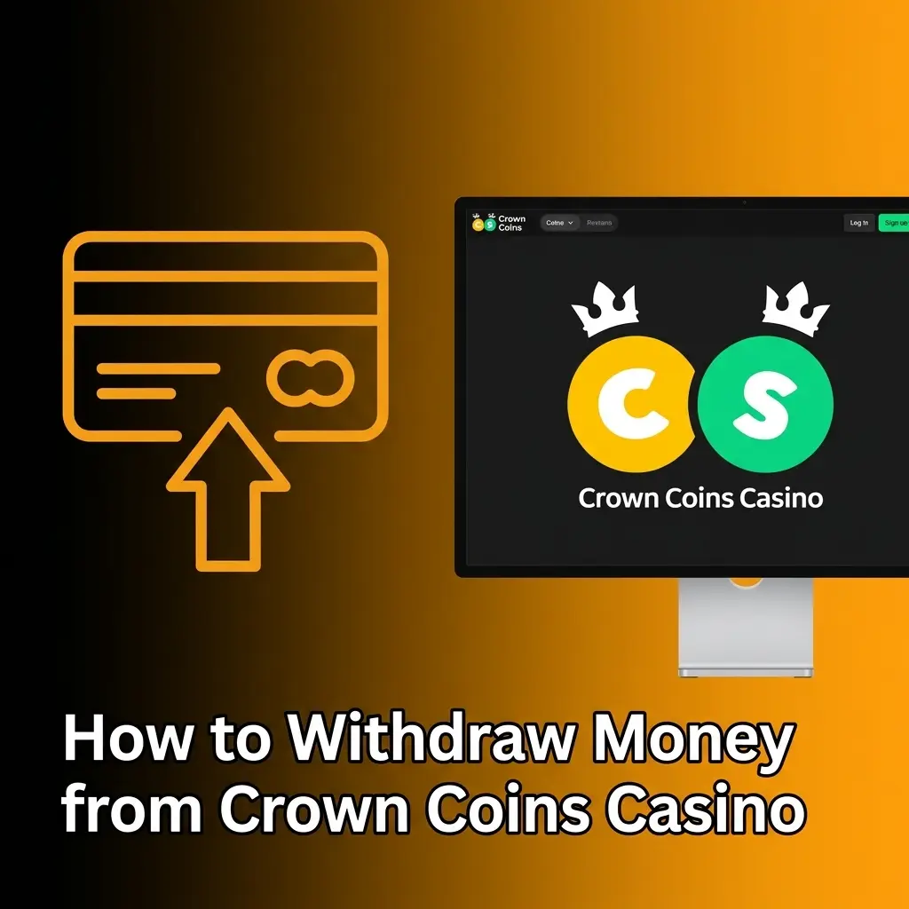 Crown Coins Casino withdrawal process showing Sweeps Coins redemption steps with payment options like Visa and Skrill