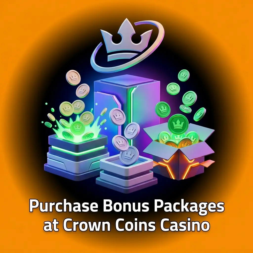 Crown Coins Casino purchase bonus packages showing coin bundle tiers with Sweeps Coins rewards and promotional offers